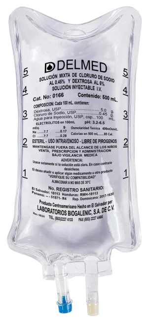 Cloruro de Sodio 0.45% + Dextrosa 5% 500 mL
